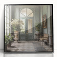 Large abstract wall art featuring a mid-century modernist style door in black and white, acrylic framed.