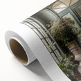 Art Deco style poster of a French door, in muted beige and white, printed on rolled canvas, ideal for nursery wall art.
