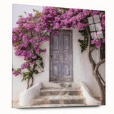 Large acrylic glass print of a Greek architecture door in muted earth tones, suitable for bedroom or dining room decor.