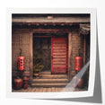 Japanese-style door in a floral motif on a glossy photo print, suitable as art wall for dining room.