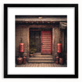 Extra large framed abstract art print featuring a colorful, textured depiction of a traditional Japanese door.