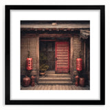 Extra large framed abstract art print featuring a colorful, textured depiction of a traditional Japanese door.
