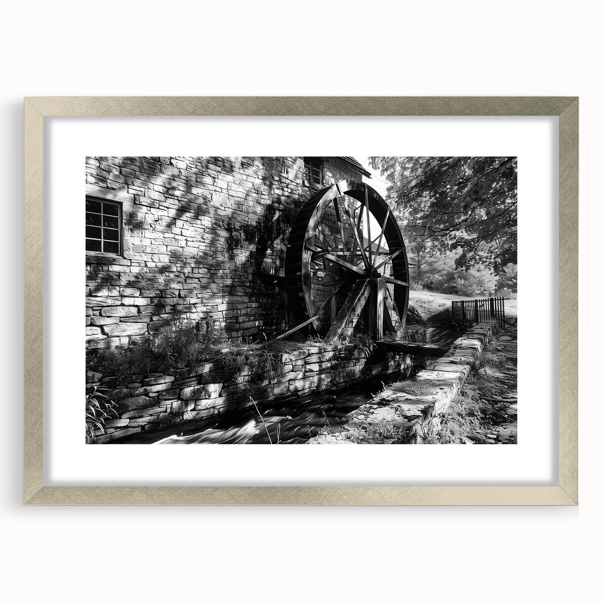 Textured abstract art print in neutral shades, framed in silver, ideal for modern bedroom decor.