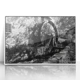 Art deco poster of geometric architecture in black and white, acrylic framed, ideal for modern nursery wall art.