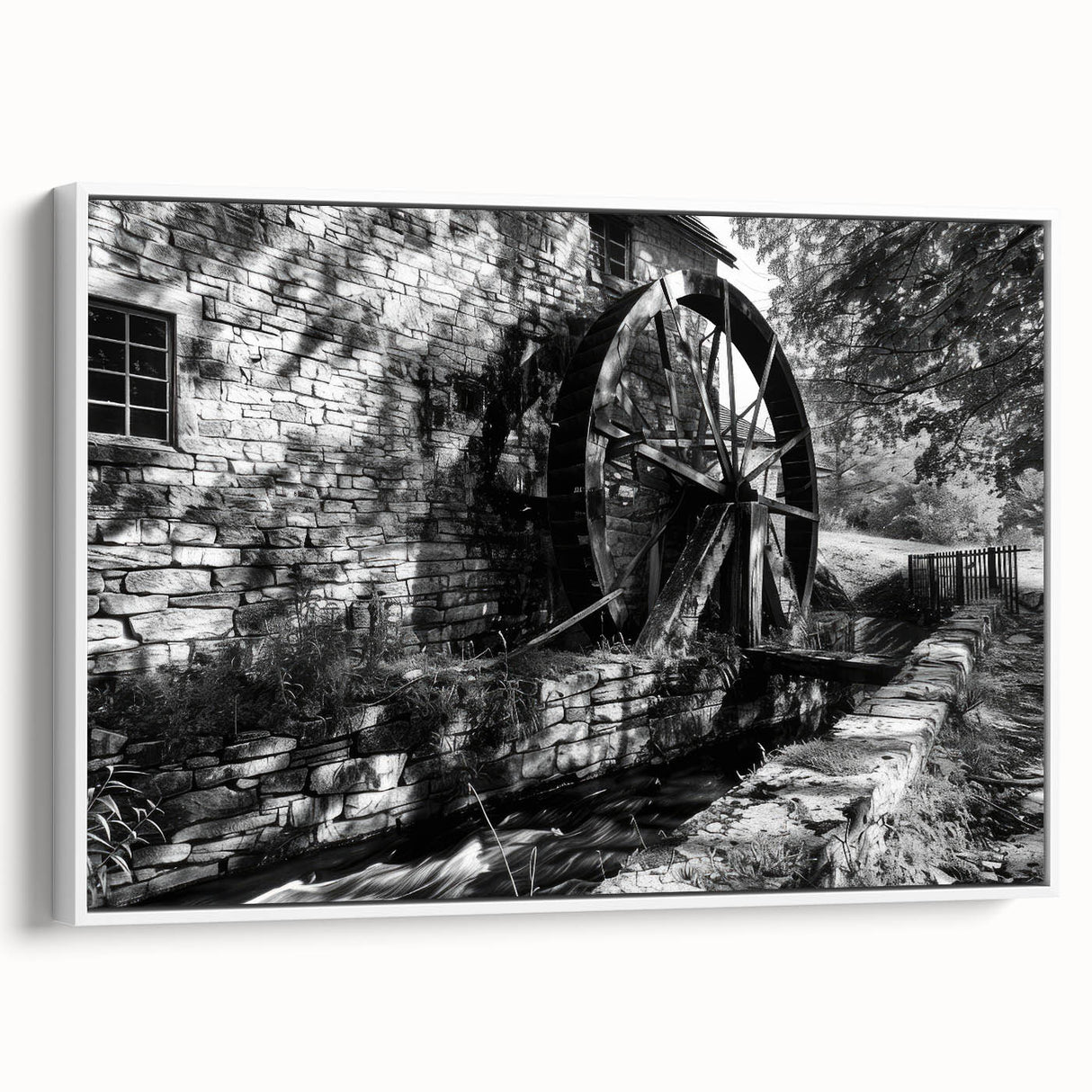 Vintage poster art featuring black and colorful architectural design on a white framed canvas, ideal for living room decor.