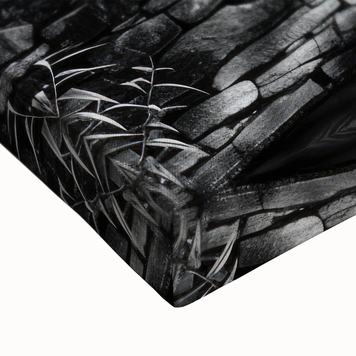 Large art depicting a black and white architectural landscape on stretched canvas, suitable for bedroom wall decor.