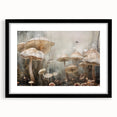 Black-framed wall art featuring a vibrant floral and botanical design with mushrooms, ideal for enhancing home decor. Perfectly matted for a polished look.