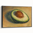 Black and white wall art featuring a vintage poster of assorted fruits, framed canvas, ideal for bedroom decor.