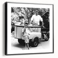 Black and white vintage poster art of a crowded café scene on framed canvas, suitable for bedroom wall decor.