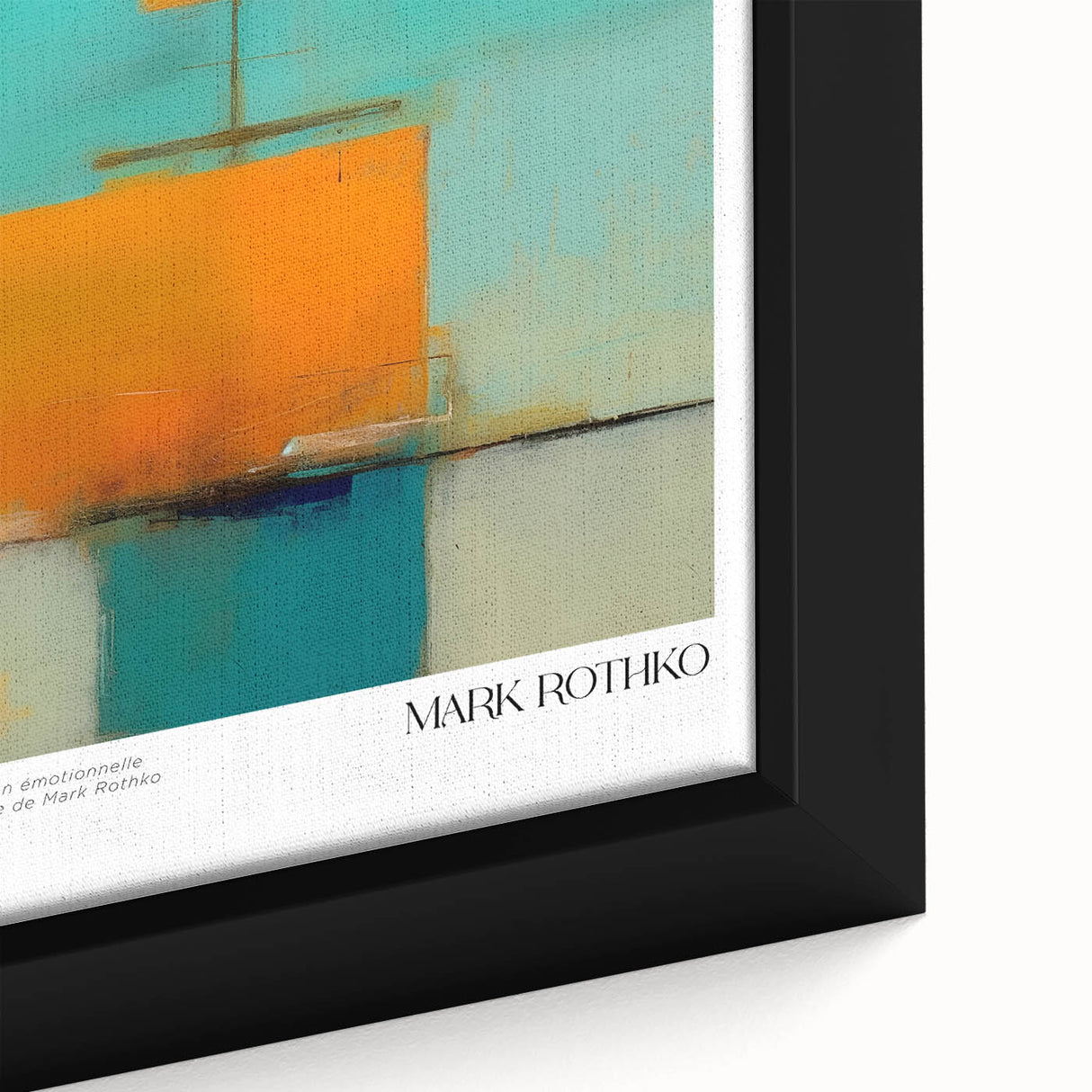 Close-up of a textured, extra large black wall art on canvas depicting vibrant, colorful abstract shapes.