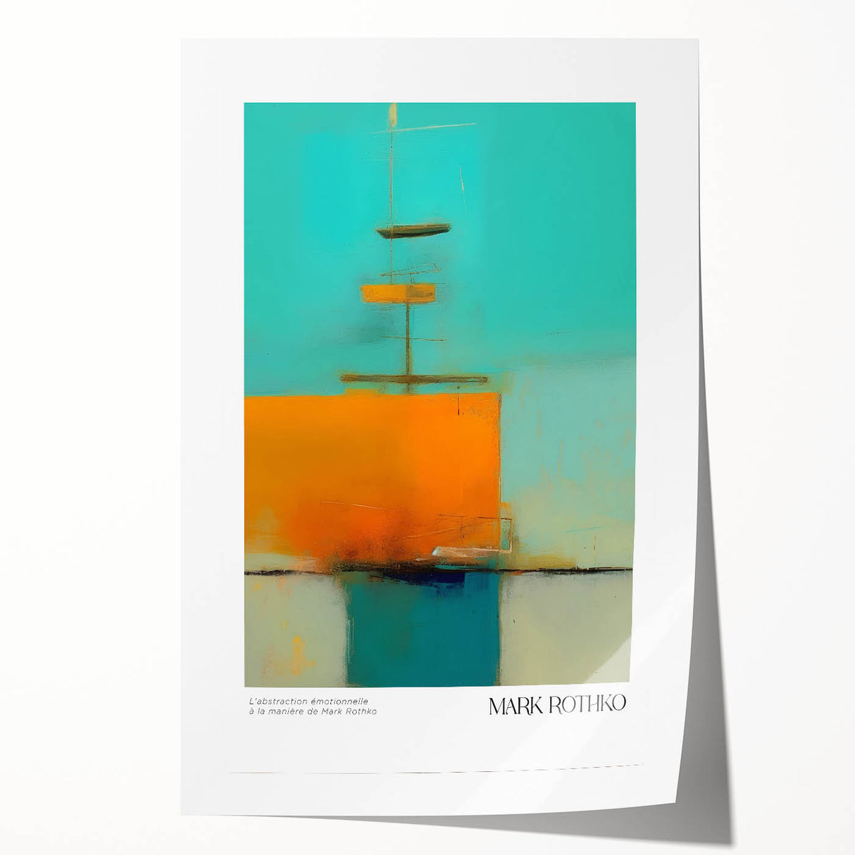Rolled print of a Mark Rothko-inspired abstract design in deep red and orange tones, suitable for art wall dining room.