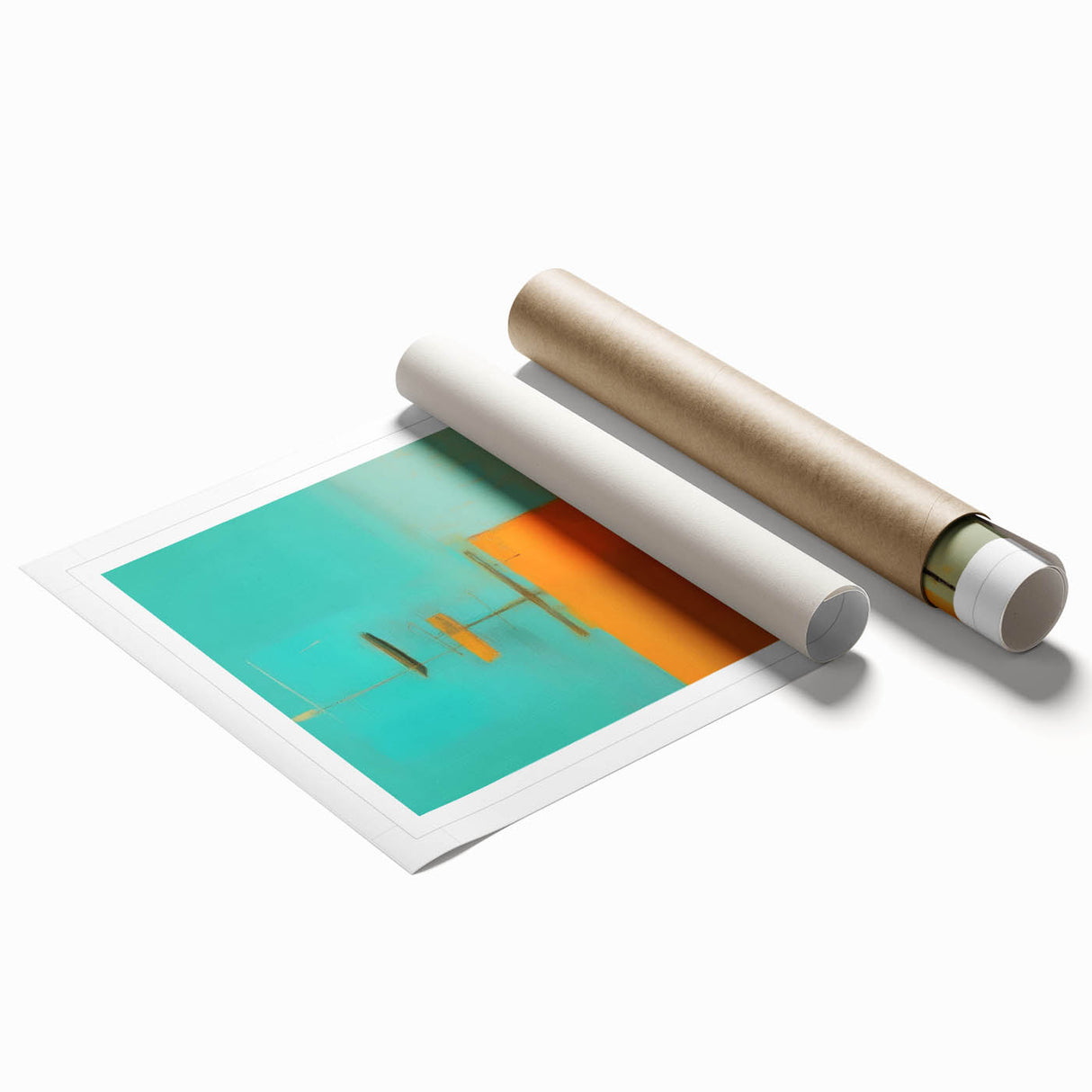 Extra large rolled print of modern floral art in soft pastel shades.