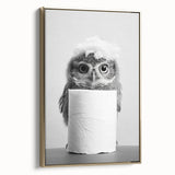 Bathroom Canvas Art - Cute Owl with Toilet Paper Roll