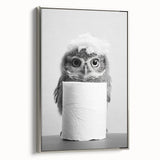 Bathroom Canvas Art - Cute Owl with Toilet Paper Roll