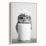 Bathroom Canvas Art - Cute Owl with Toilet Paper Roll
