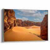 Vintage poster art of an Algerian landscape on framed canvas, featuring vibrant colors ideal for living room decor.
