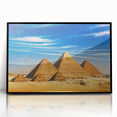 Large abstract wall art depicting an Egyptian landscape in muted earth tones on a framed acrylic.