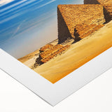 Art deco poster of Egyptian scenery on rolled canvas, featuring warm earth tones, ideal for dining room wall art.