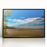 Large abstract wall art depicting an Ethiopian landscape in muted earth tones on a framed acrylic.