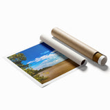 Extra large rolled print depicting an Ethiopian landscape with vibrant floral elements, ideal for classy bathroom wall art.