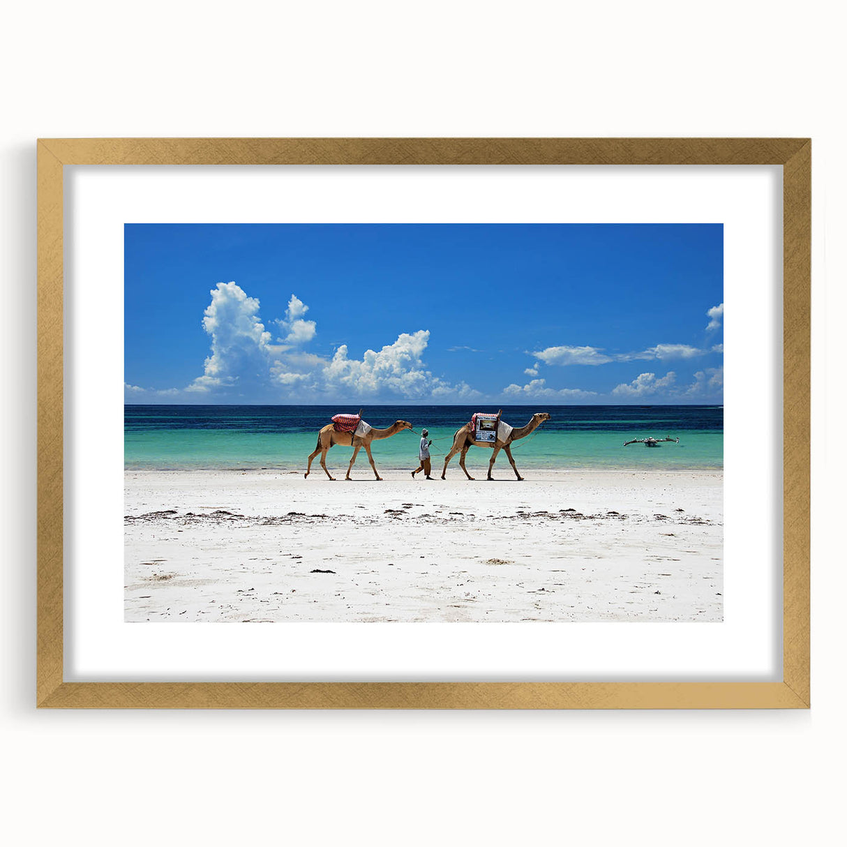 Textured abstract art print depicting a Kenyan landscape in muted earth tones on a framed canvas, ideal for bedroom art.