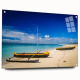 Large abstract wall art of Madagascar scenery in vibrant earth tones on acrylic glass.