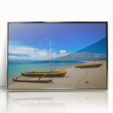 Acrylic print of Madagascar scenery in art deco style, framed in silver, ideal for modern nursery wall decor.