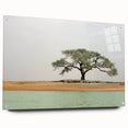 Large abstract wall art depicting an African Mali scenery on acrylic glass, featuring earth tones.