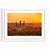 Extra large abstract art print of African scenery in textured style, framed with white mat, ideal for living room wall.