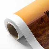 Art deco poster of African scenery with warm earth tones on rolled canvas, ideal for nursery wall art.