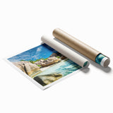 Extra large rolled print of Seychelles scenery with vibrant floral elements.