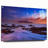 Acrylic print of a large abstract African landscape in earthy tones, ideal for dining room or bedroom decor.