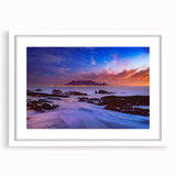 Abstract art print of a South African landscape in muted earth tones on a white-matted frame, suitable for dining room decor.