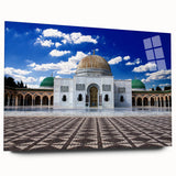 Large abstract wall art depicting a Tunisian landscape in muted earth tones on acrylic glass.