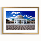 Extra large abstract art print depicting a textured Tunisian landscape in muted earth tones, framed in gold.