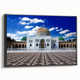 Black and white landscape art painting of Tunisian scenery on a framed canvas, suitable for bedroom wall decor.