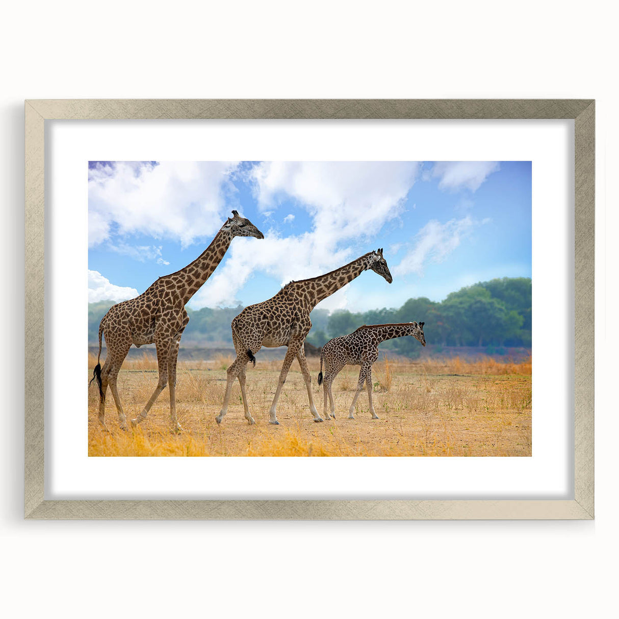 Textured abstract art print depicting a serene Zambia scenery in muted earth tones, framed with a silver mat.