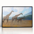 Large abstract wall art depicting a vibrant African landscape in acrylic, framed in black.
