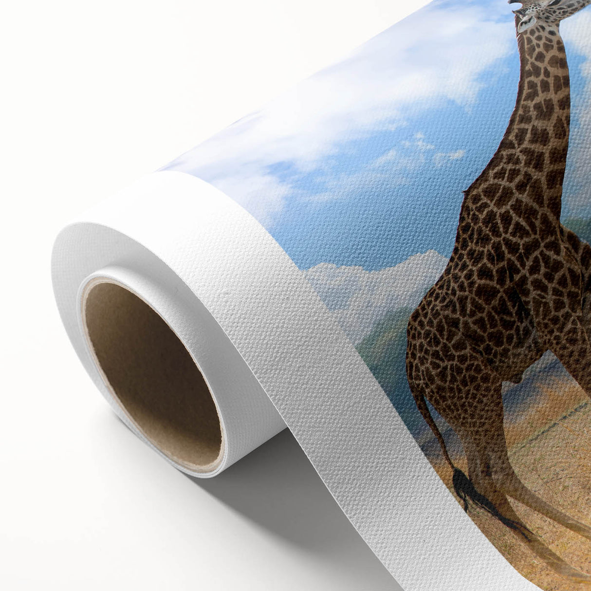 Art deco poster depicting a serene African landscape on rolled canvas, in soft earth tones, ideal for nursery wall art.