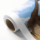 Art deco poster depicting a serene African landscape on rolled canvas, in soft earth tones, ideal for nursery wall art.