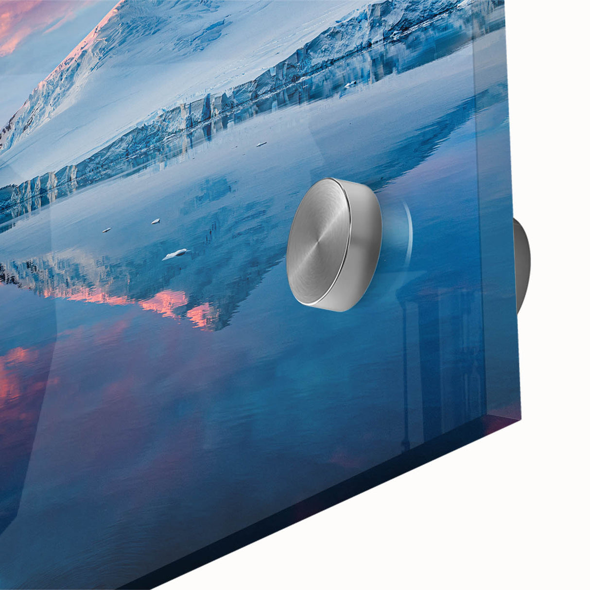 Large abstract wall art depicting the Antarctic scenery in muted blue and white tones on acrylic glass.