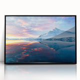 Large abstract wall art depicting an icy Antarctic landscape in muted blue and white tones, framed in black acrylic.