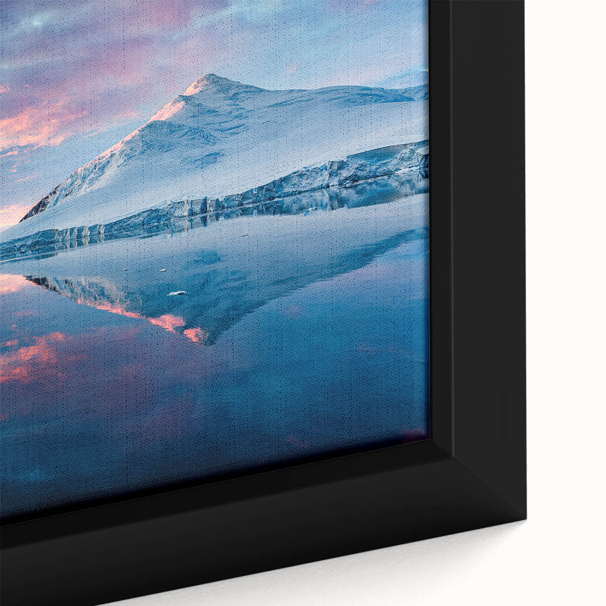 Black wall art featuring a textured Antarctica scenery in vibrant colors on a framed canvas, ideal for living room decor.