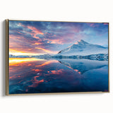 Framed canvas wall art depicting a muted landscape of Antarctica in black and gold tones, ideal for bedroom decor.