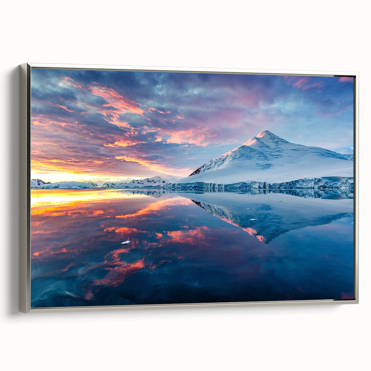 Framed canvas landscape art paintings depicting a monochrome Antarctic scene with hints of color, ideal for office decor.