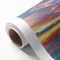 Art deco poster of Antarctic scenery in muted blue and white tones on rolled canvas, suitable as nursery wall art.