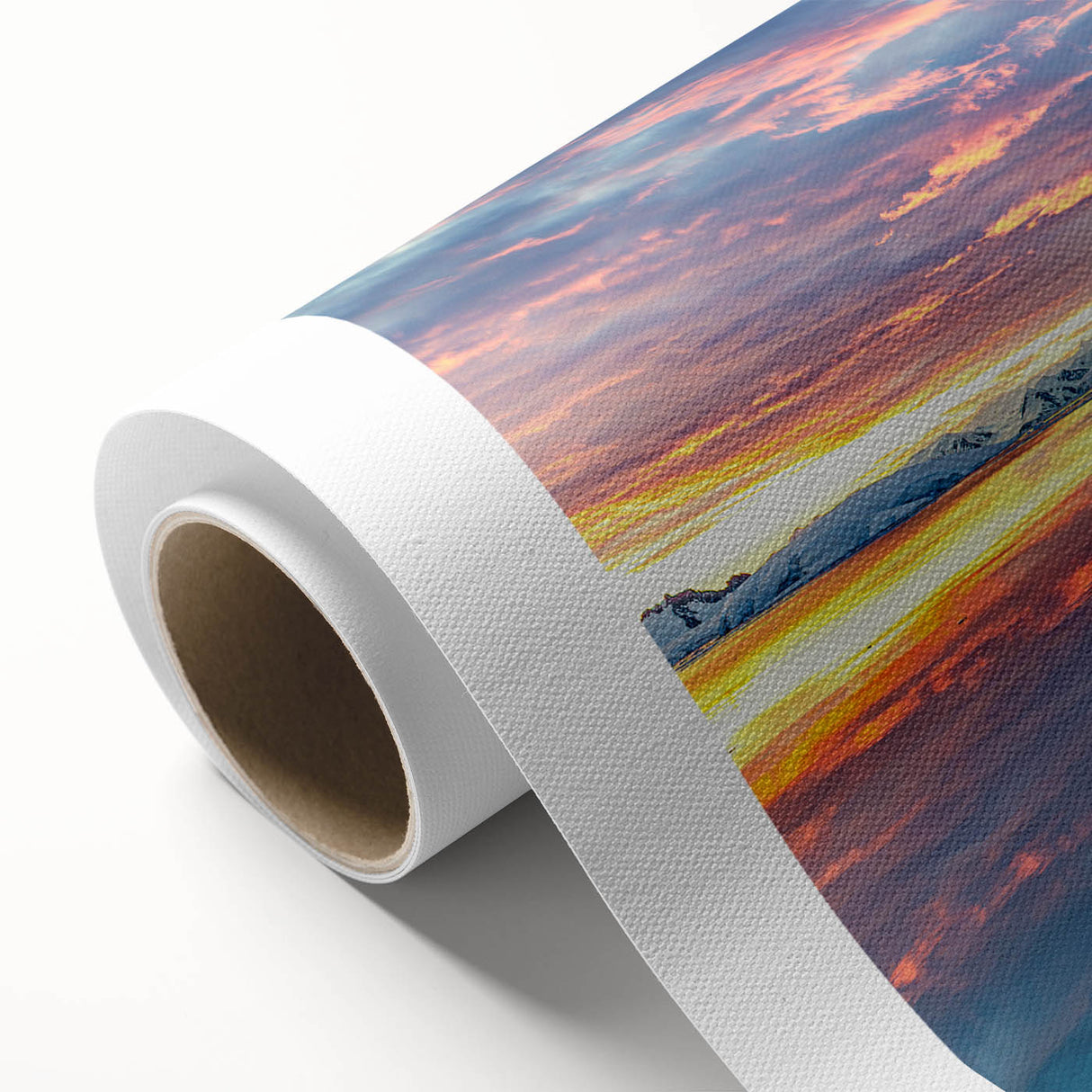 Art deco poster of Antarctic scenery in muted blue and white tones on rolled canvas, suitable as nursery wall art.