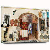 Large abstract wall art of an Asian scenery in muted earth tones on acrylic glass, ideal for bedroom or dining room decor.