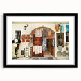 Extra large abstract art print featuring a colorful, textured depiction of an Asian scenery on a framed black mat.