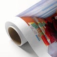 Art Deco poster of Bhutan scenery on rolled canvas, featuring muted earth tones, ideal for nursery wall art.